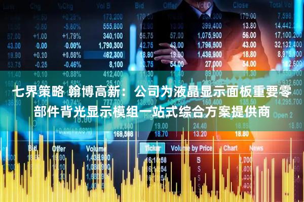 七界策略 翰博高新：公司为液晶显示面板重要零部件背光显示模组一站式综合方案提供商